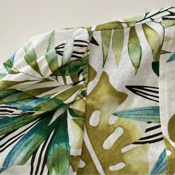 Sigrid Olsen top  with v-neck & short sleeves, loose fit, tropical, linen blend - Picture 12 of 16